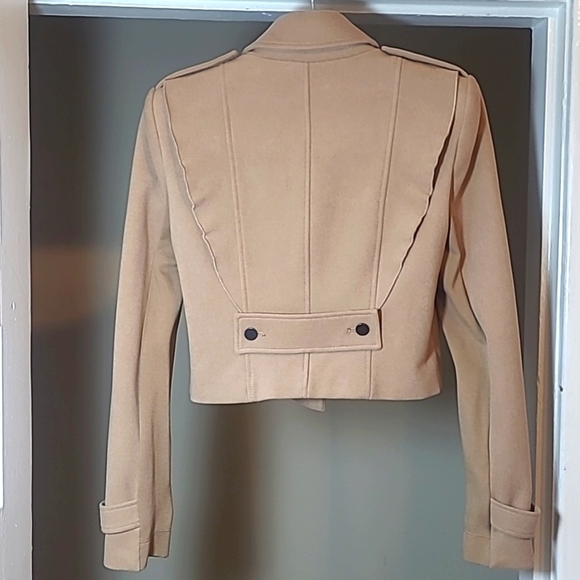 BCBGMAXAZRIA Fay Ruffled Cropped Moto Military Jacket in Sand Womens Size Small - Picture 11 of 16